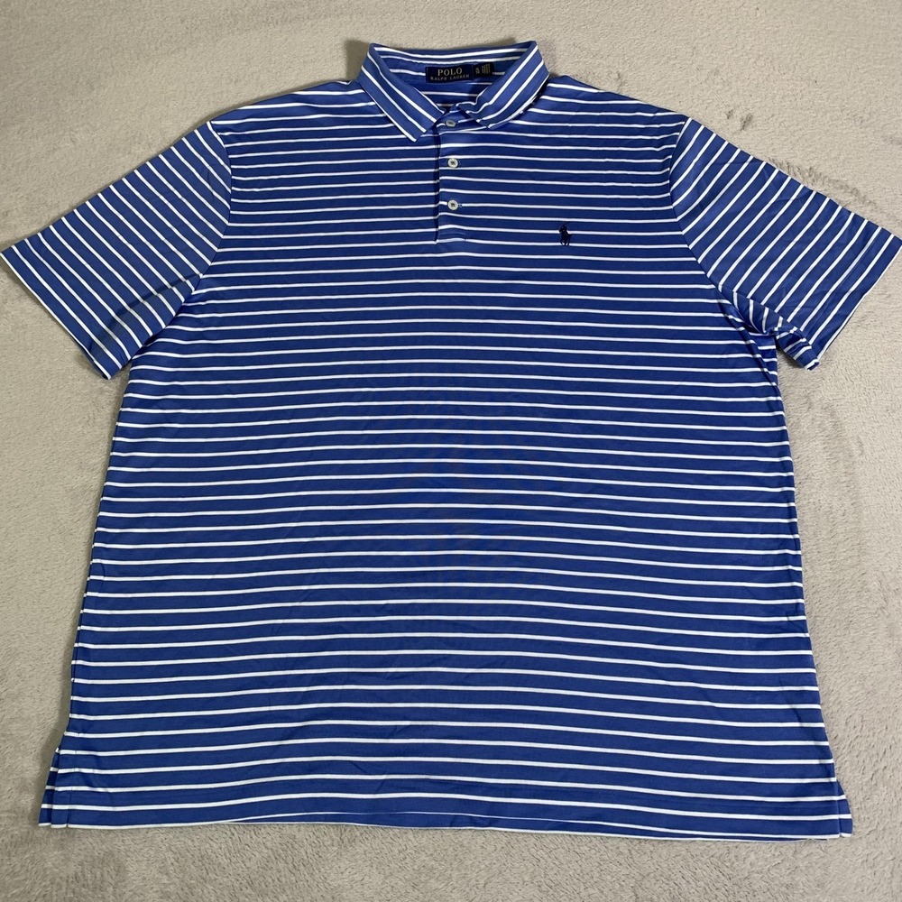 Polo Ralph Lauren Polo Shirt Mens XL Blue Striped Classic Fit Pony Pima Cotton